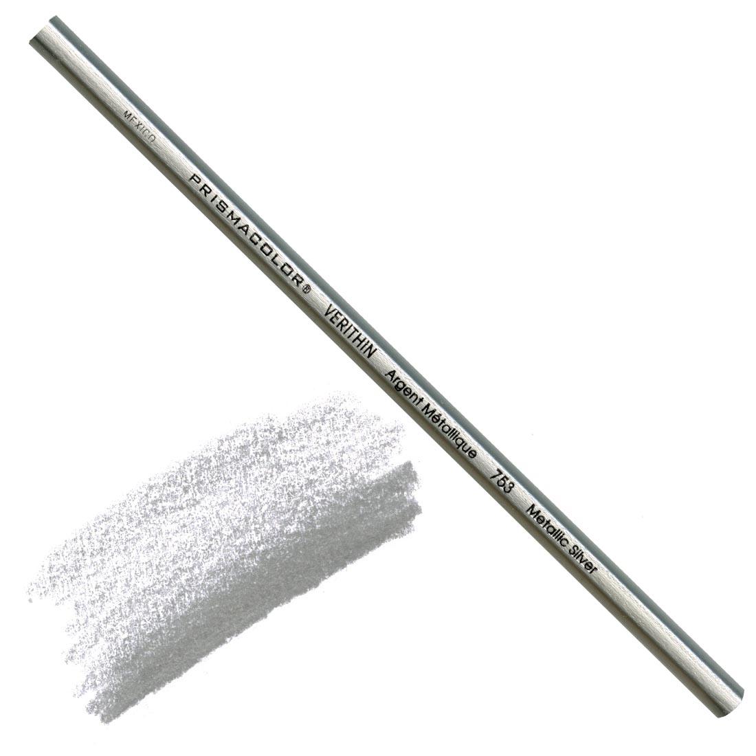 Metallic Silver Prismacolor Verithin Colored Pencil with a sample colored swatch