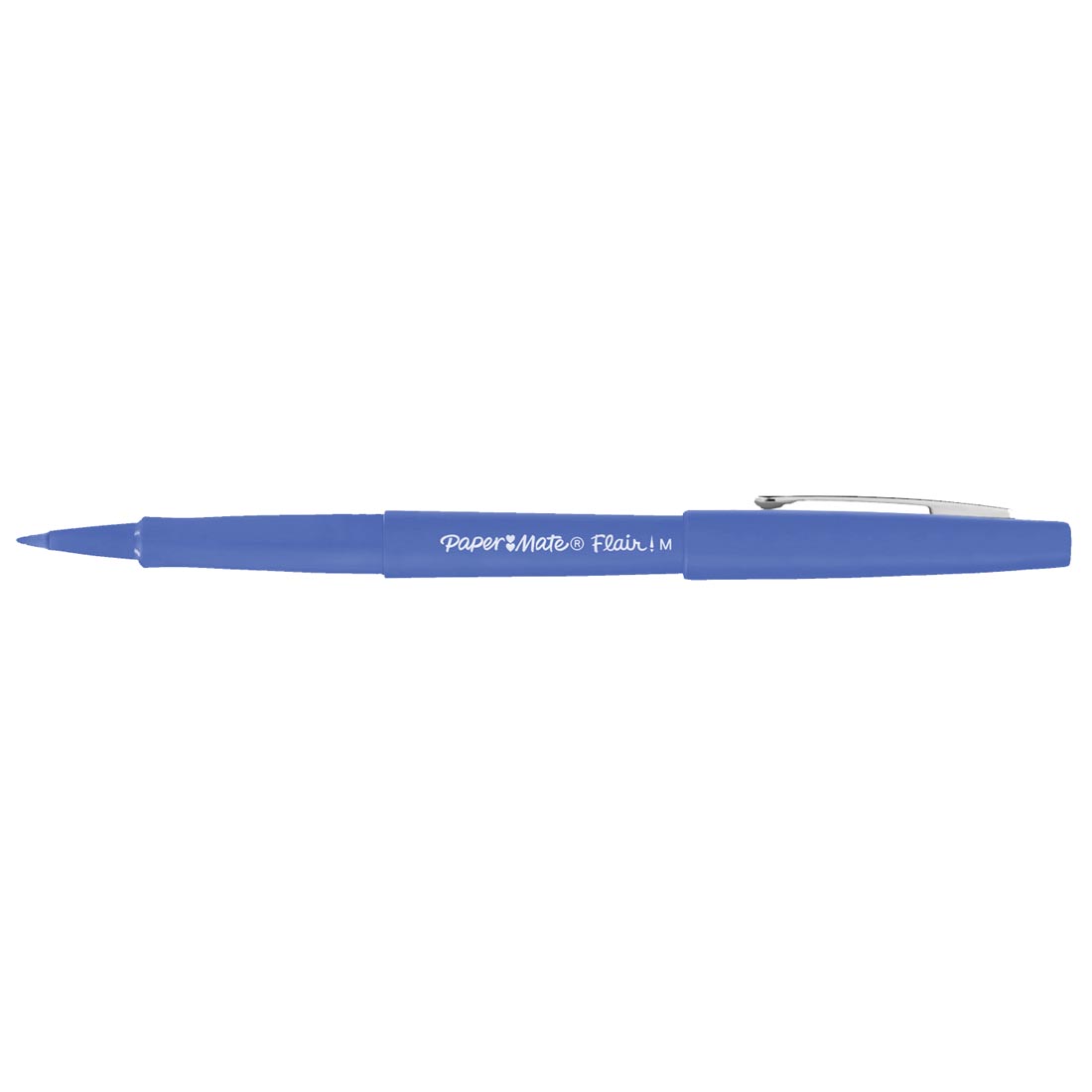 Blue Paper Mate Flair Pen with its cap on the opposite end