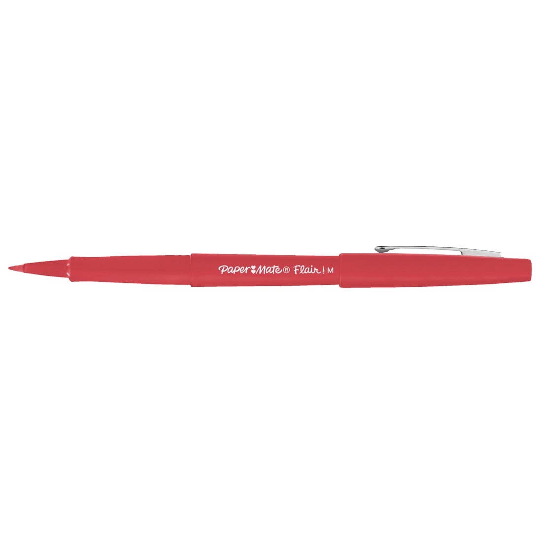 Red Paper Mate Flair Pen with its cap on the opposite end