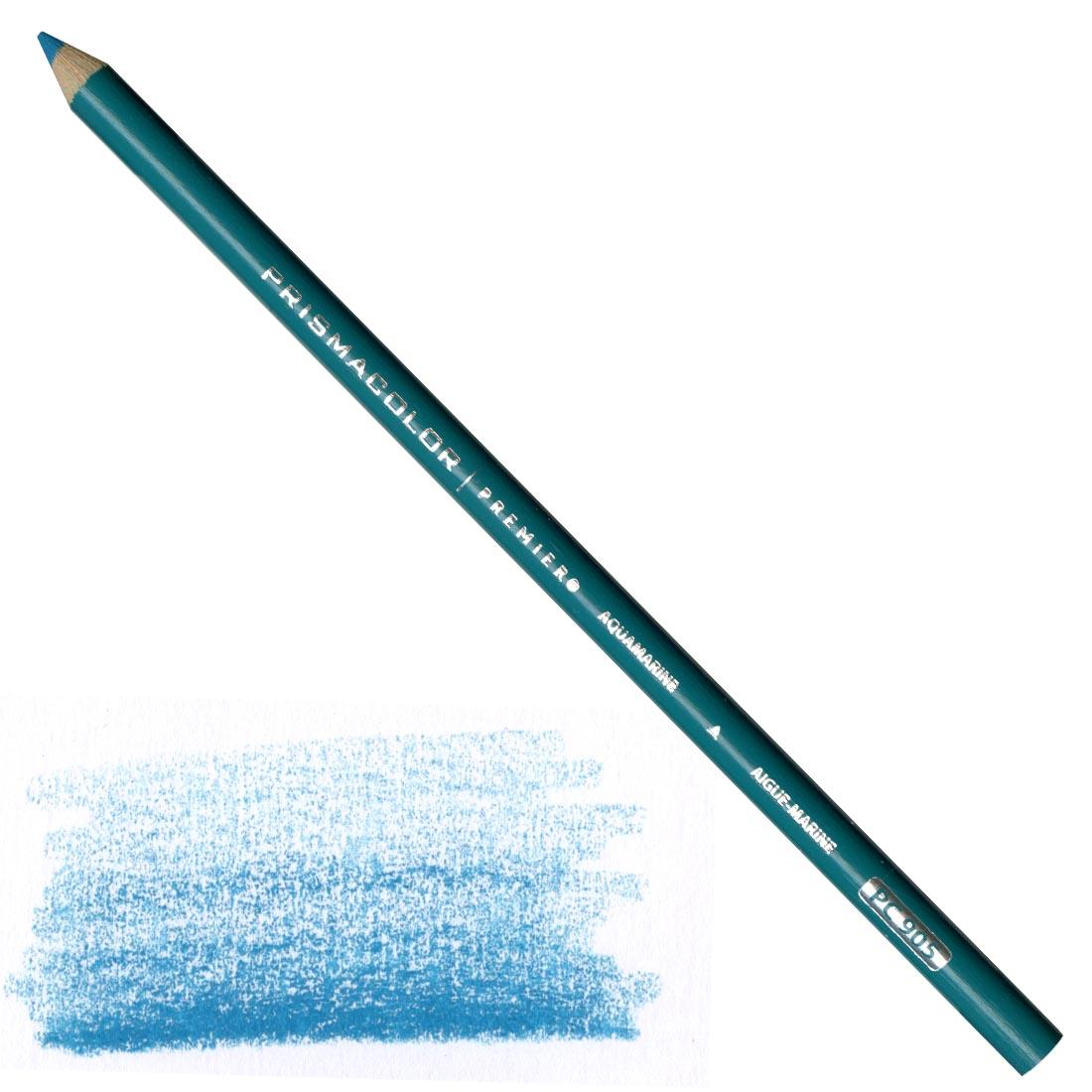 Aquamarine Prismacolor Premier Colored Pencil with a sample colored swatch