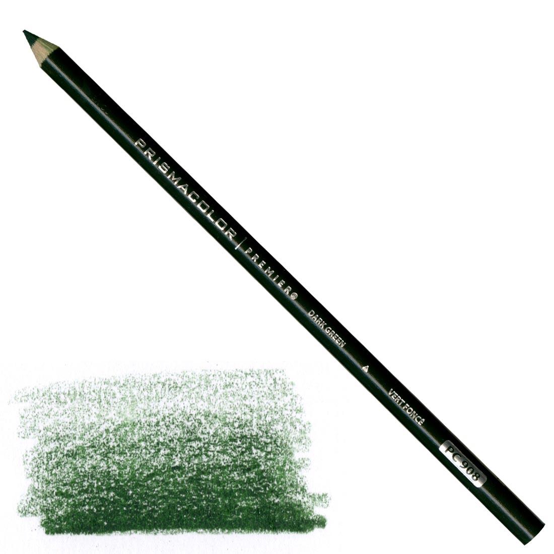Dark Green Prismacolor Premier Colored Pencil with a sample colored swatch