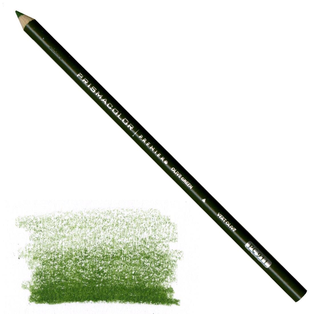 Olive Green Prismacolor Premier Colored Pencil with a sample colored swatch