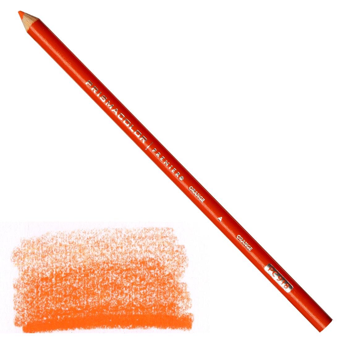 Orange Prismacolor Premier Colored Pencil with a sample colored swatch