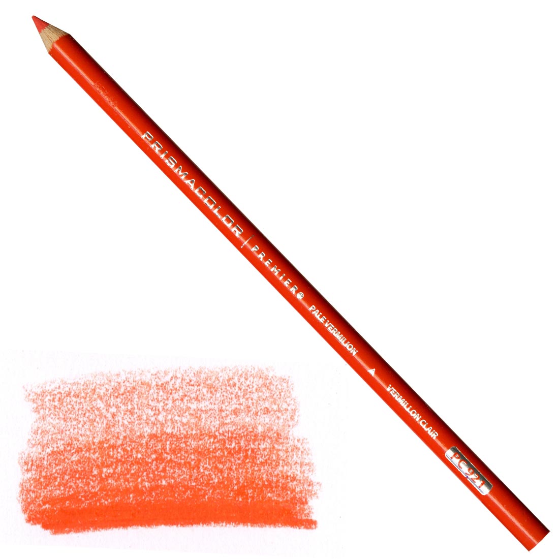 Pale Vermilion Prismacolor Premier Colored Pencil with a sample colored swatch