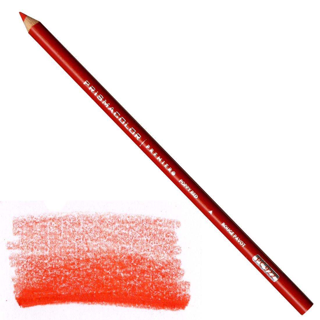 Poppy Red Prismacolor Premier Colored Pencil with a sample colored swatch