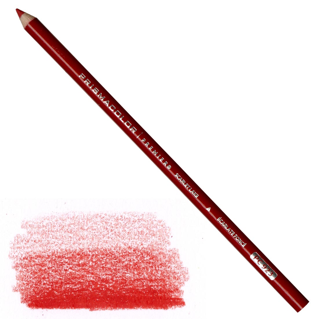 Scarlet Lake Prismacolor Premier Colored Pencil with a sample colored swatch