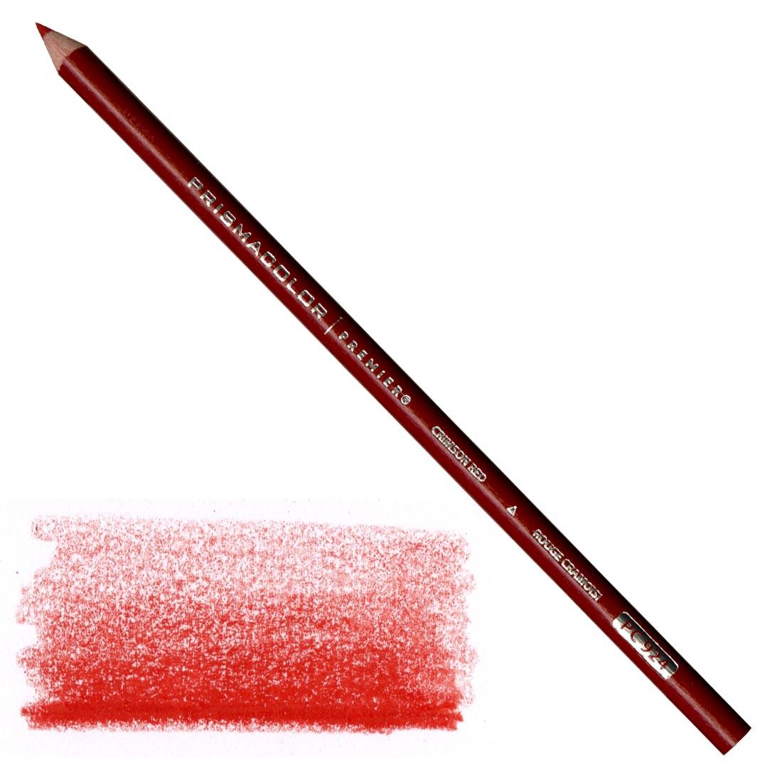 Crimson Red Prismacolor Premier Colored Pencil with a sample colored swatch