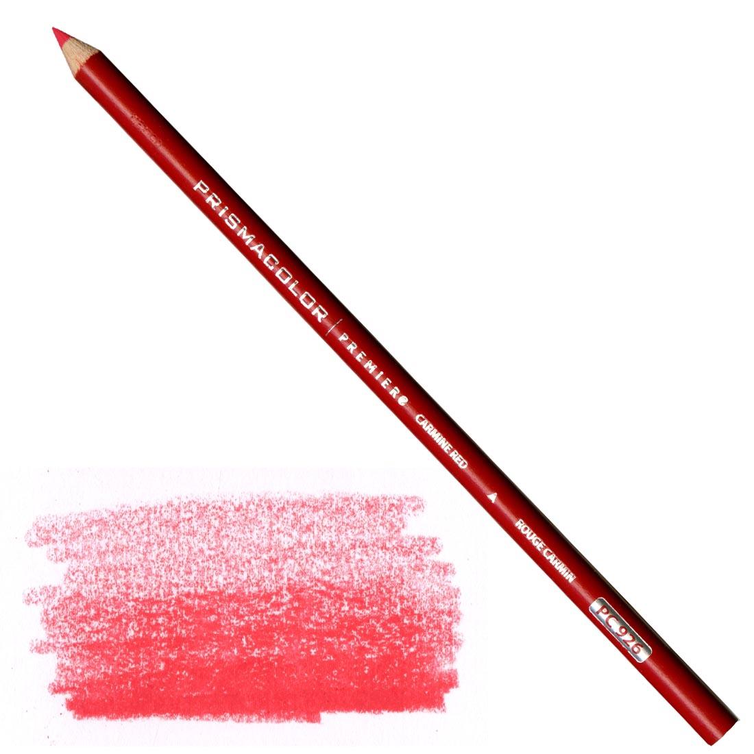 Carmine Red Prismacolor Premier Colored Pencil with a sample colored swatch