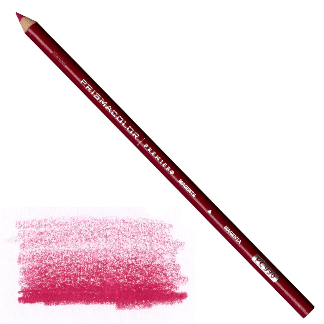Magenta Prismacolor Premier Colored Pencil with a sample colored swatch
