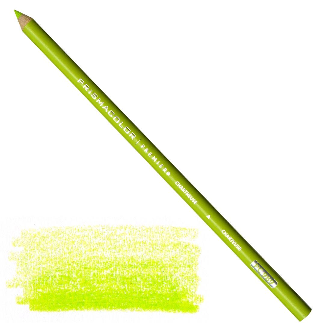 Chartreuse Prismacolor Premier Colored Pencil with a sample colored swatch