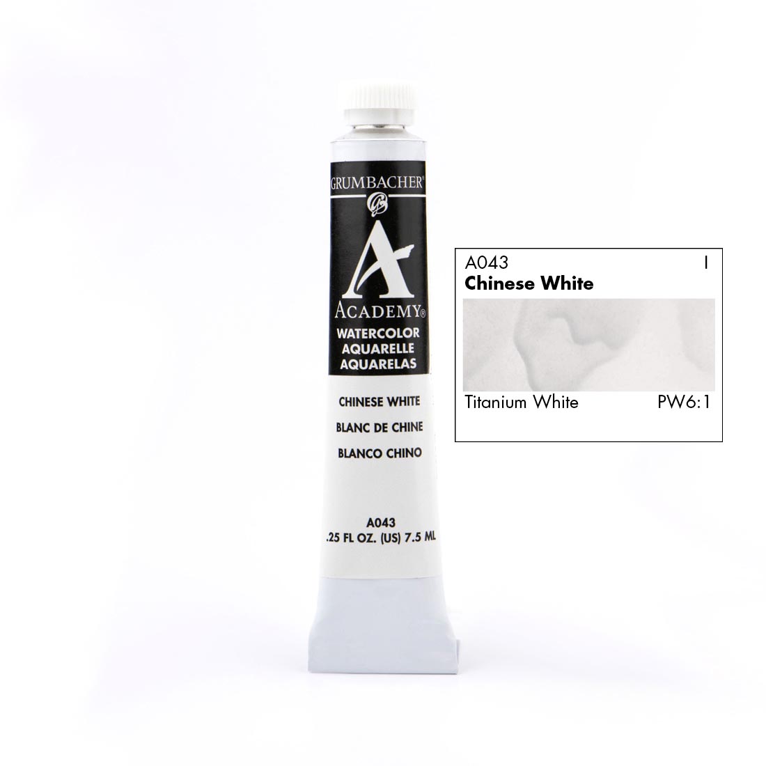 Tube of Grumbacher Academy Watercolor beside Chinese White color swatch