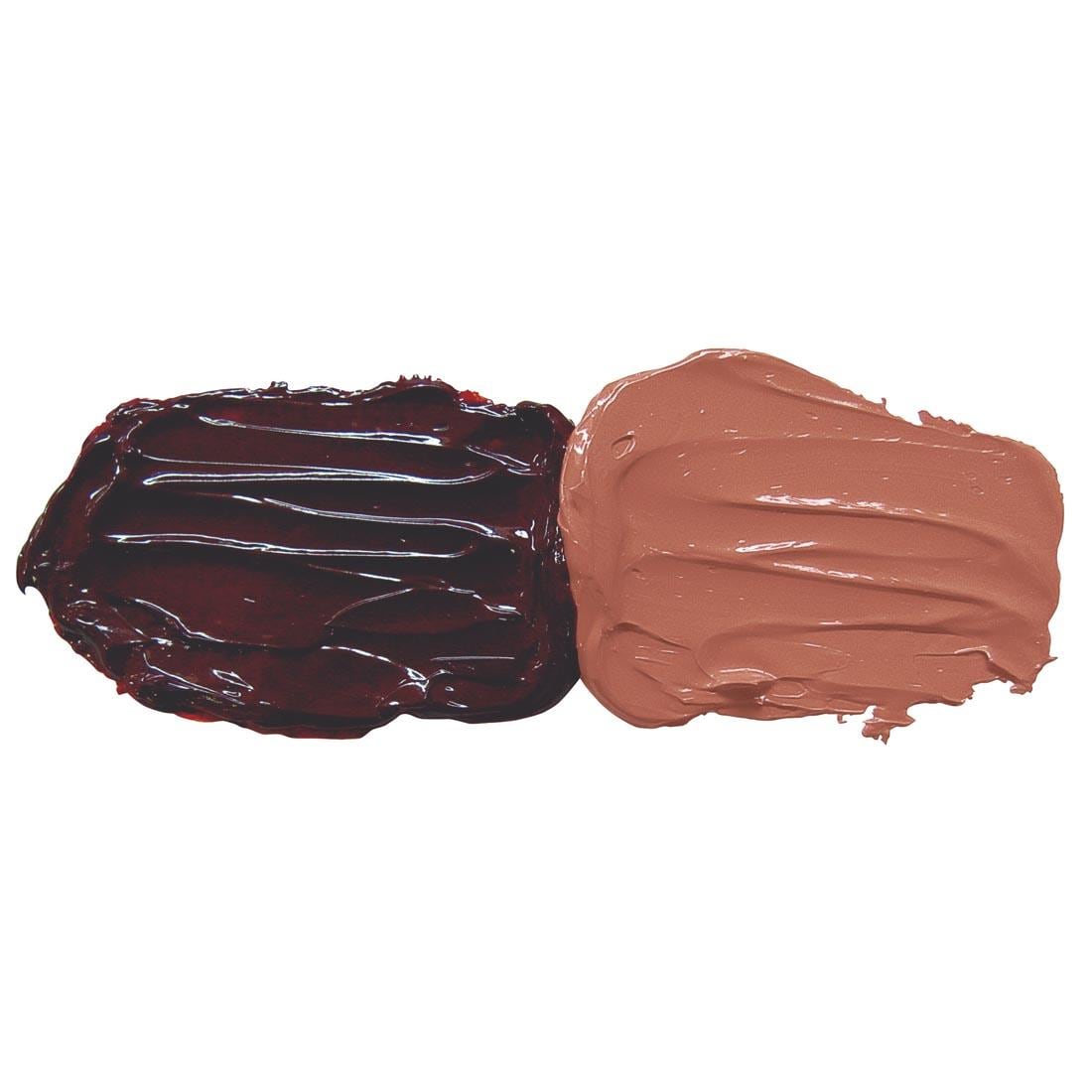 Transparent Red Iron Oxide Grumbacher Pre-Tested Oil Paint samples; both full strength and mixed with white
