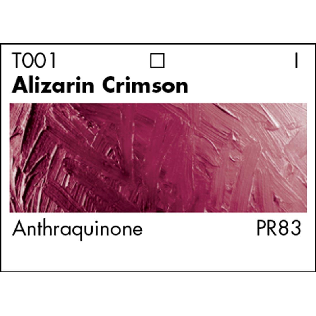 Alizarin Crimson Grumbacher Academy Oil Color paint swatch with pigmentation listed