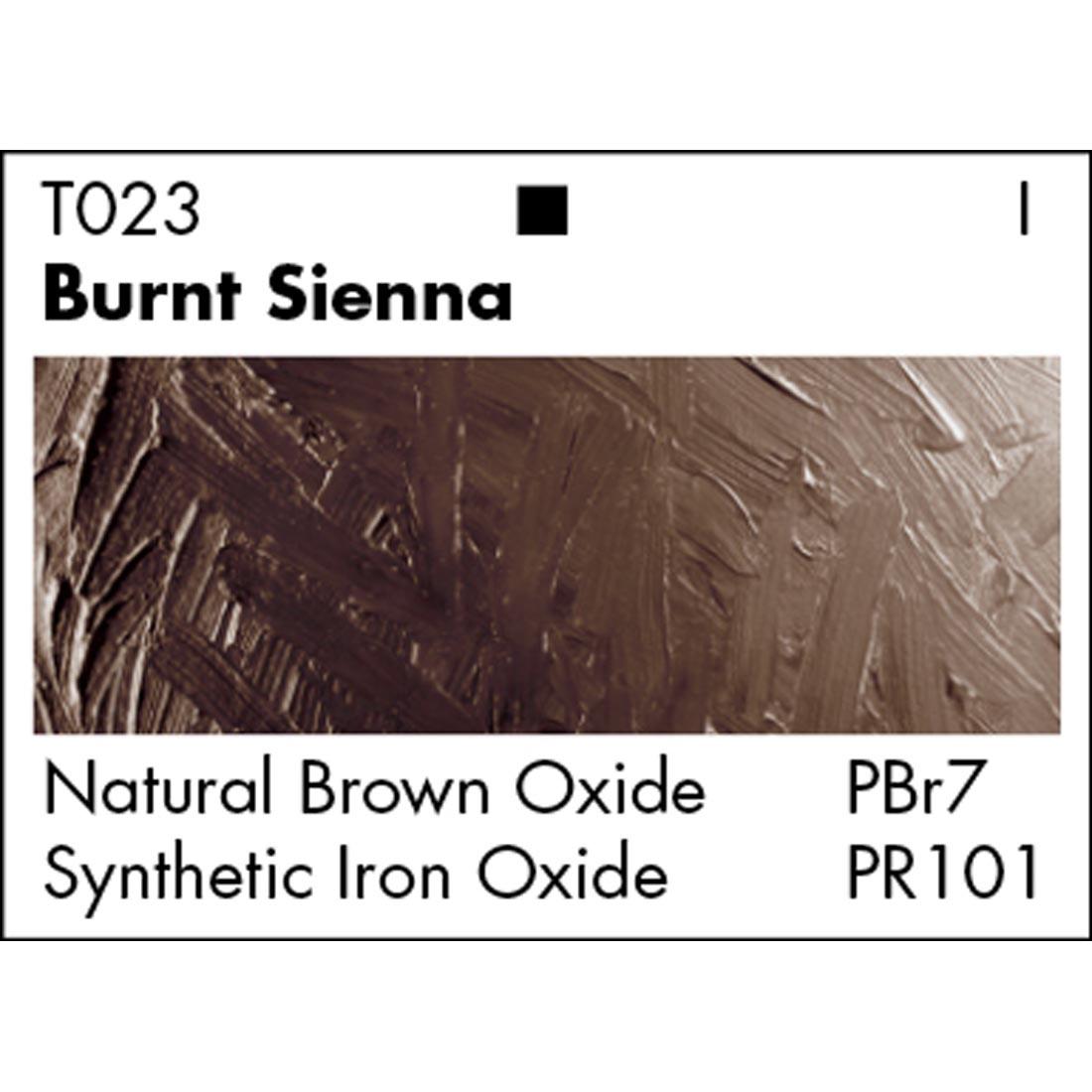 Burnt Sienna Grumbacher Academy Oil Color paint swatch with pigmentation listed