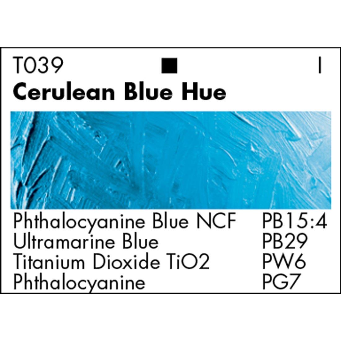 Cerulean Blue Hue Grumbacher Academy Oil Color paint swatch with pigmentation listed