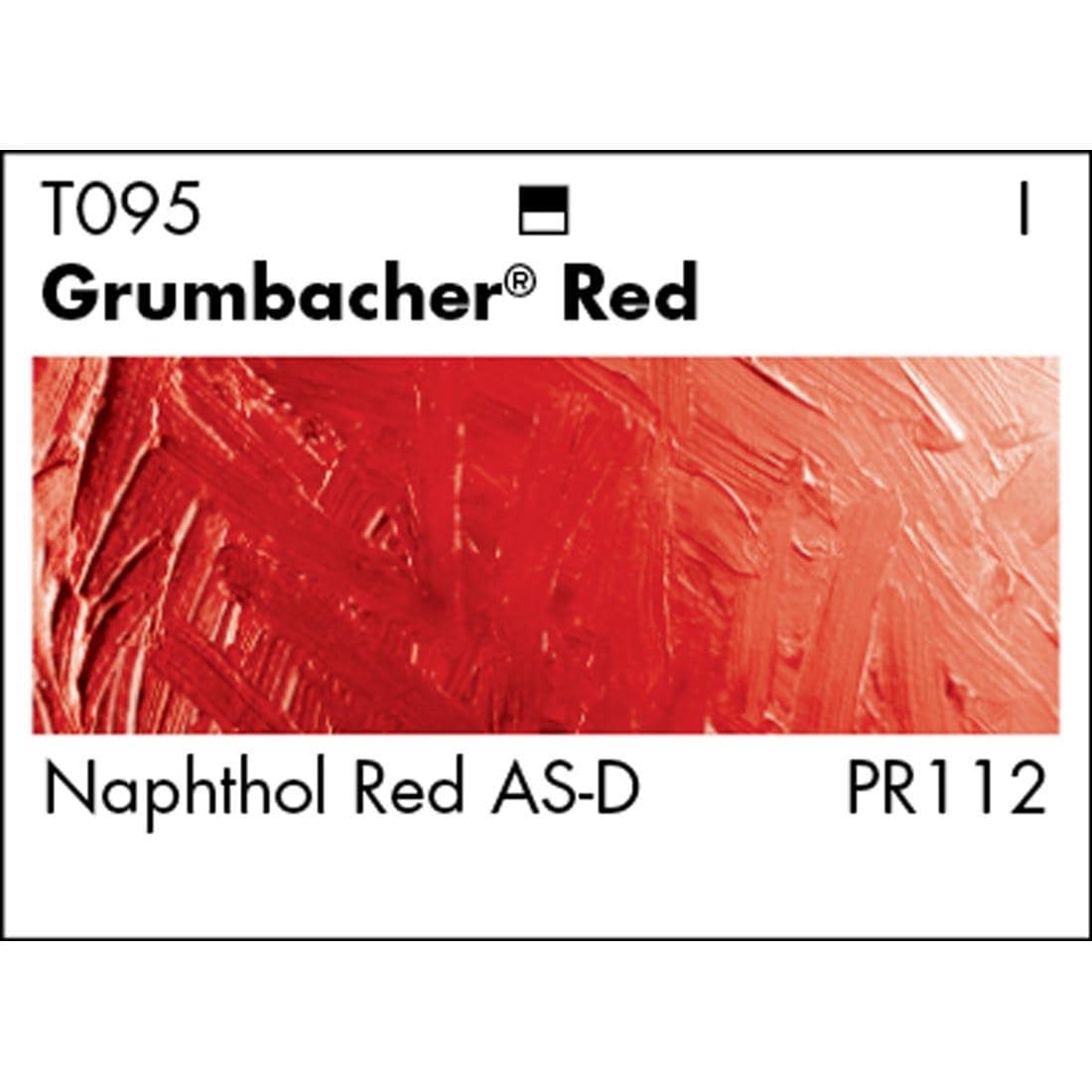 Grumbacher Red Grumbacher Academy Oil Color paint swatch with pigmentation listed