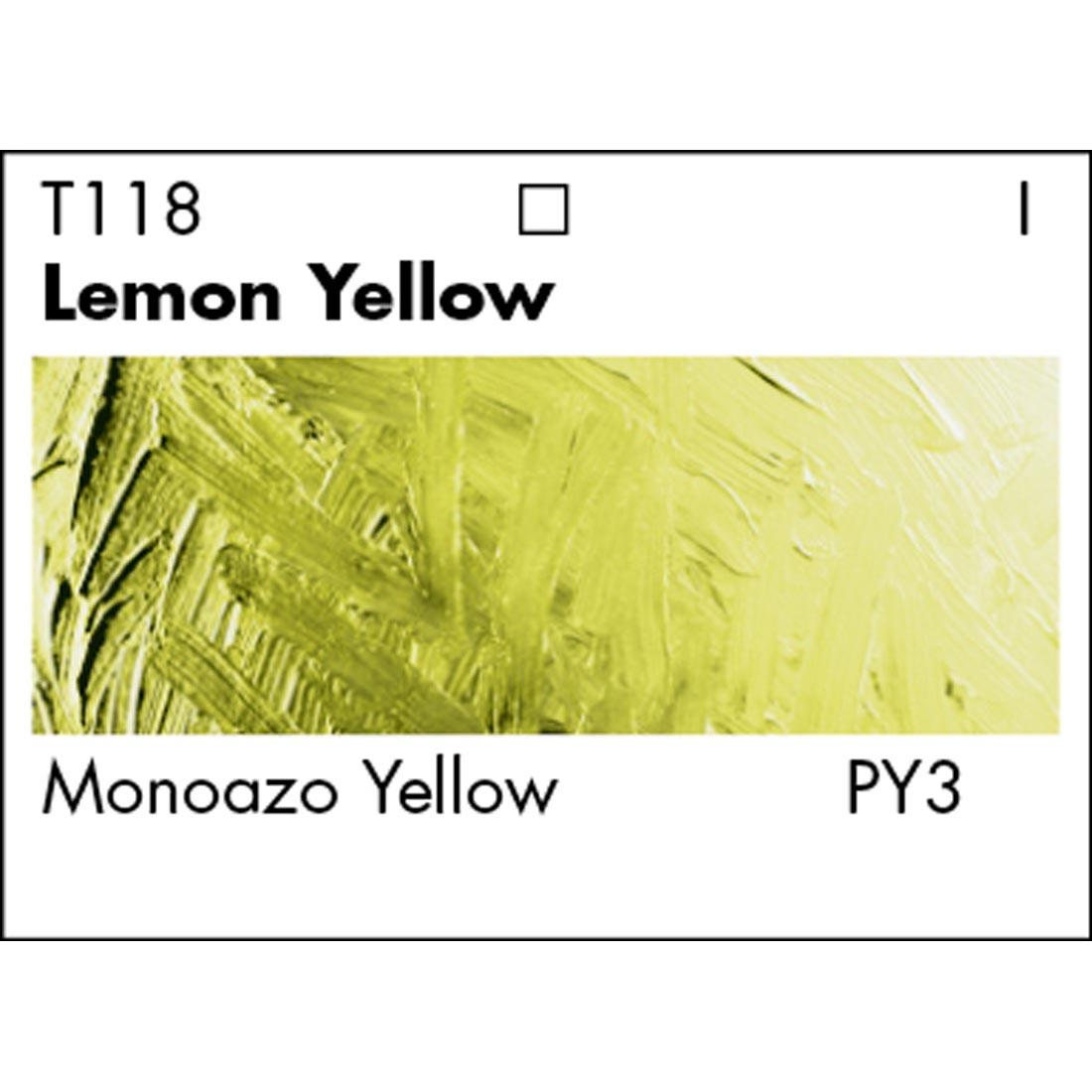 Lemon Yellow Grumbacher Academy Oil Color paint swatch with pigmentation listed