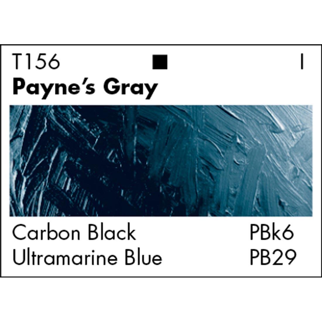 Payne's Gray Grumbacher Academy Oil Color paint swatch with pigmentation listed
