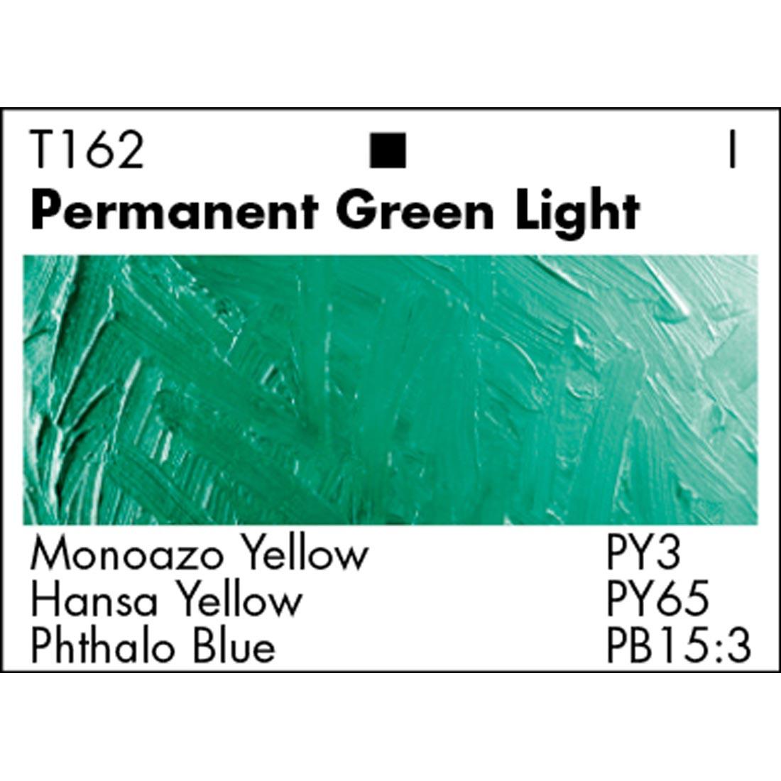 Permanent Green Light Grumbacher Academy Oil Color paint swatch with pigmentation listed