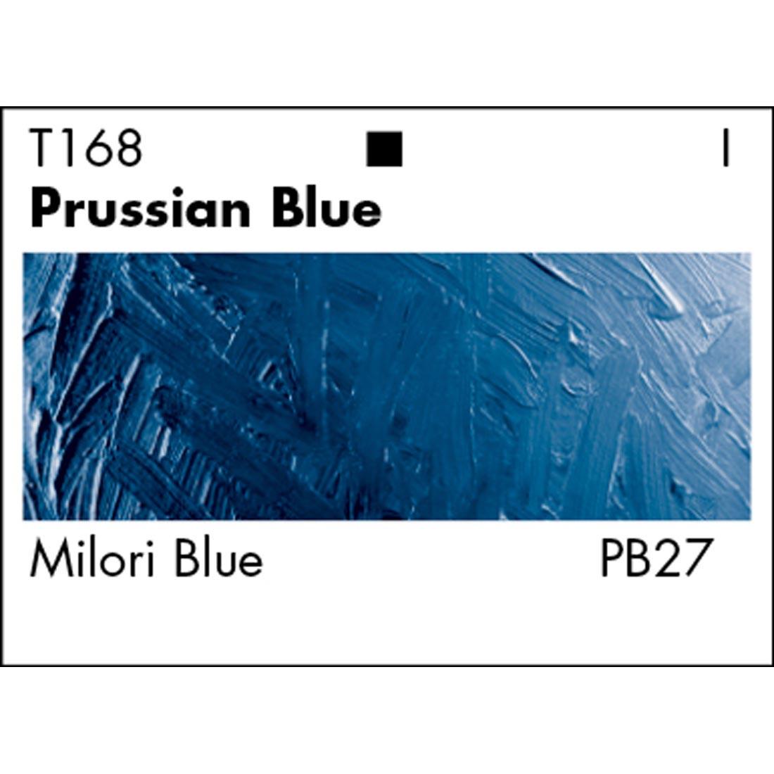 Prussian Blue Grumbacher Academy Oil Color paint swatch with pigmentation listed