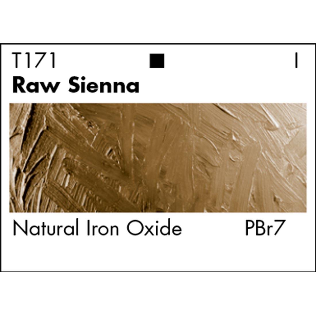 Raw Sienna Grumbacher Academy Oil Color paint swatch with pigmentation listed