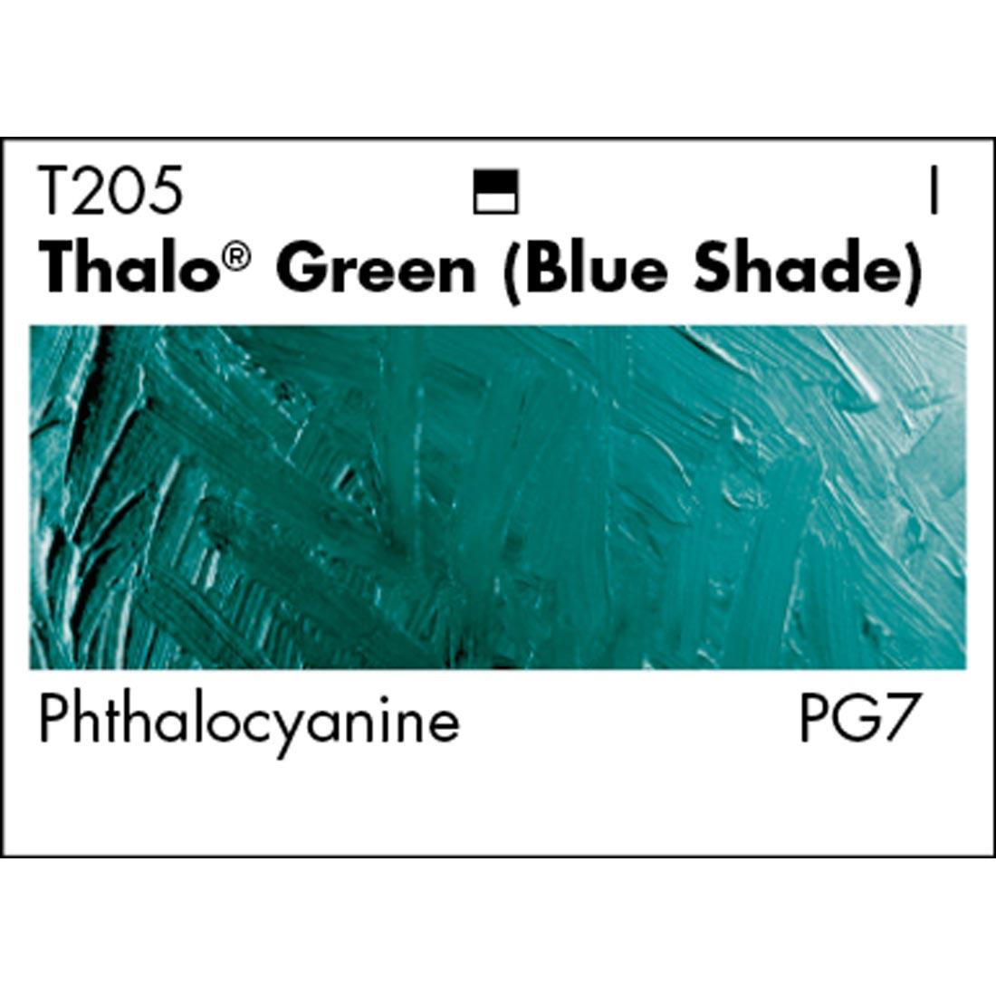 Thalo Green (Blue Shade) Grumbacher Academy Oil Color paint swatch with pigmentation listed