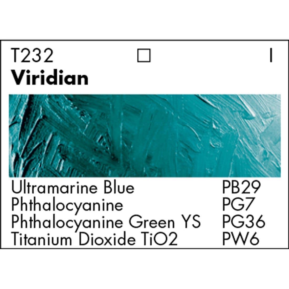 Viridian Grumbacher Academy Oil Color paint swatch with pigmentation listed