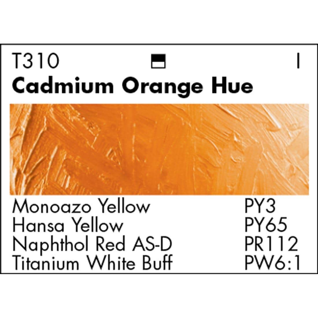 Cadmium Orange Hue Grumbacher Academy Oil Color paint swatch with pigmentation listed