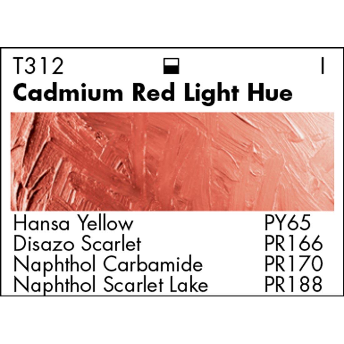 Cadmium Red Light Hue Grumbacher Academy Oil Color paint swatch with pigmentation listed