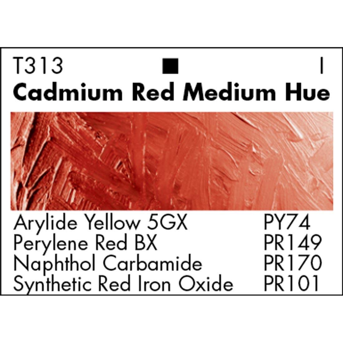 Cadmium Red Medium Hue Grumbacher Academy Oil Color paint swatch with pigmentation listed