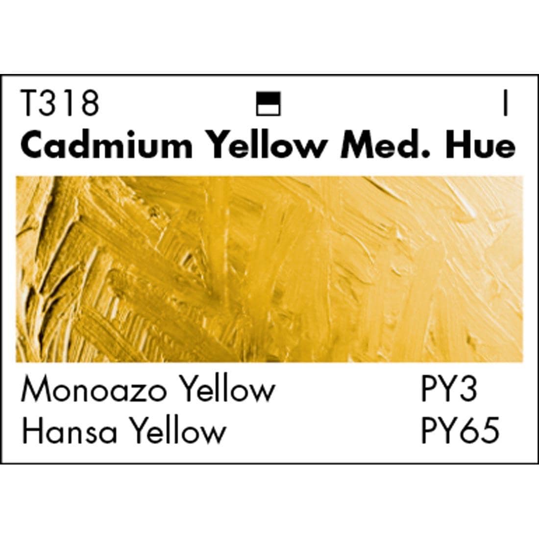 Cadmium Yellow Medium Hue Grumbacher Academy Oil Color paint swatch with pigmentation listed