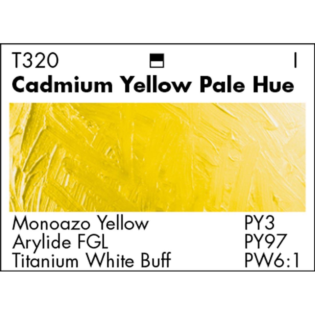 Cadmium Yellow Pale Hue Grumbacher Academy Oil Color paint swatch with pigmentation listed