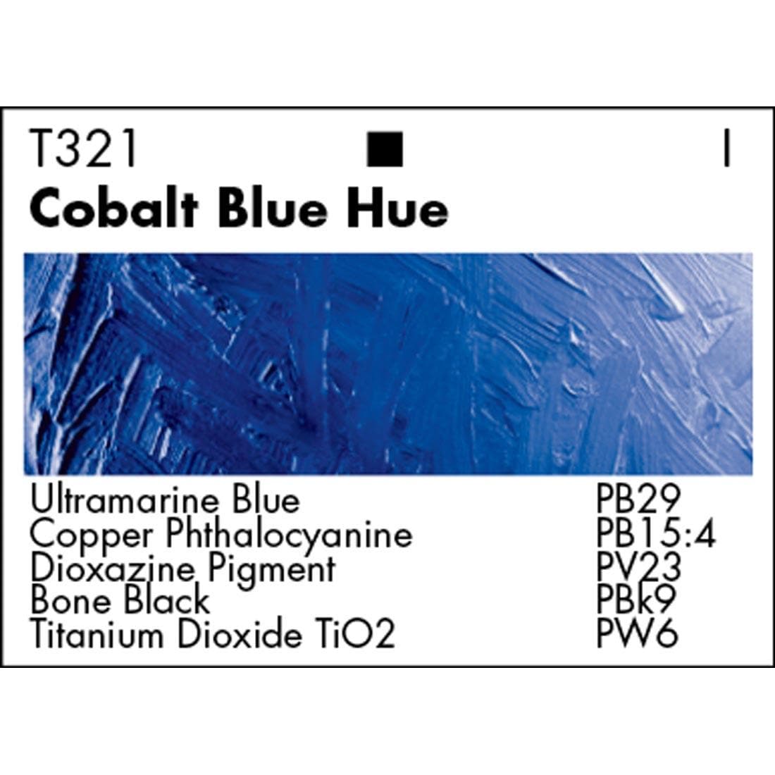 Cobalt Blue Hue Grumbacher Academy Oil Color paint swatch with pigmentation listed