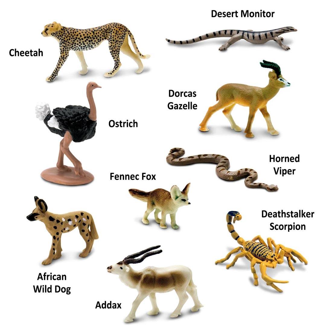 Sahara Desert Animals Toob Figurine Set, showing 8 different animals and their names
