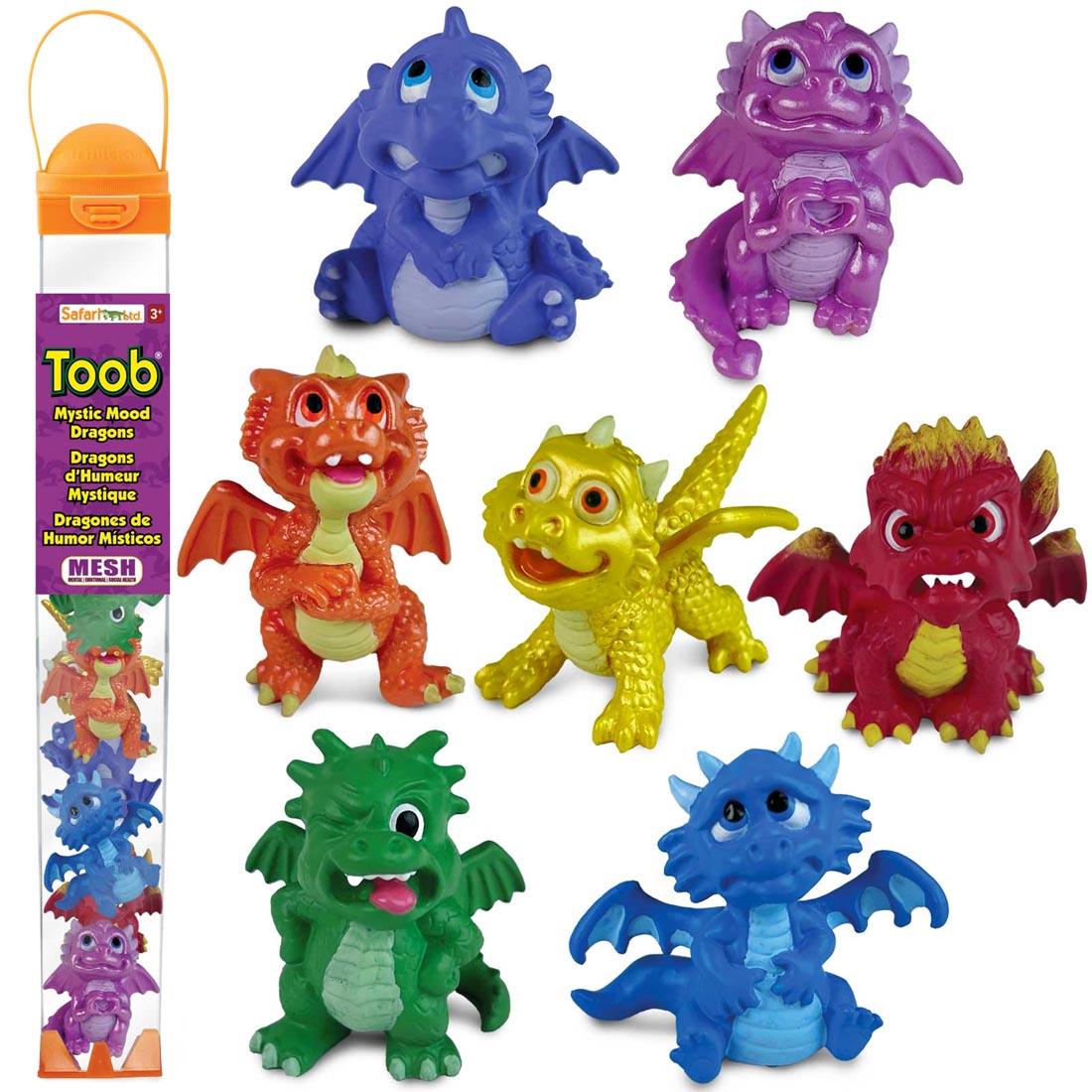 Mystic Mood Dragons Figurines beside their Toob