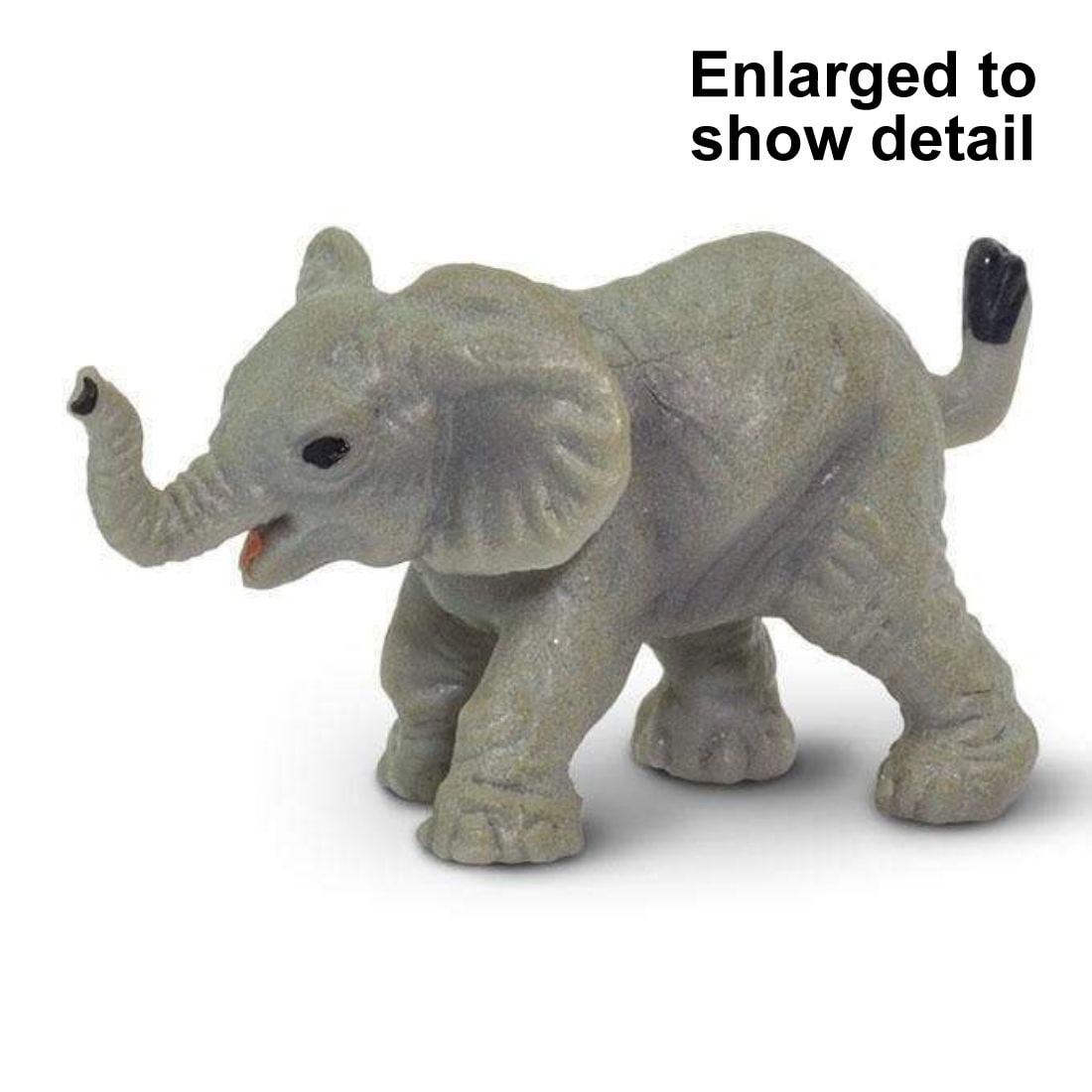 Elephant Mini Figurine with the text Enlarged to Show Detail