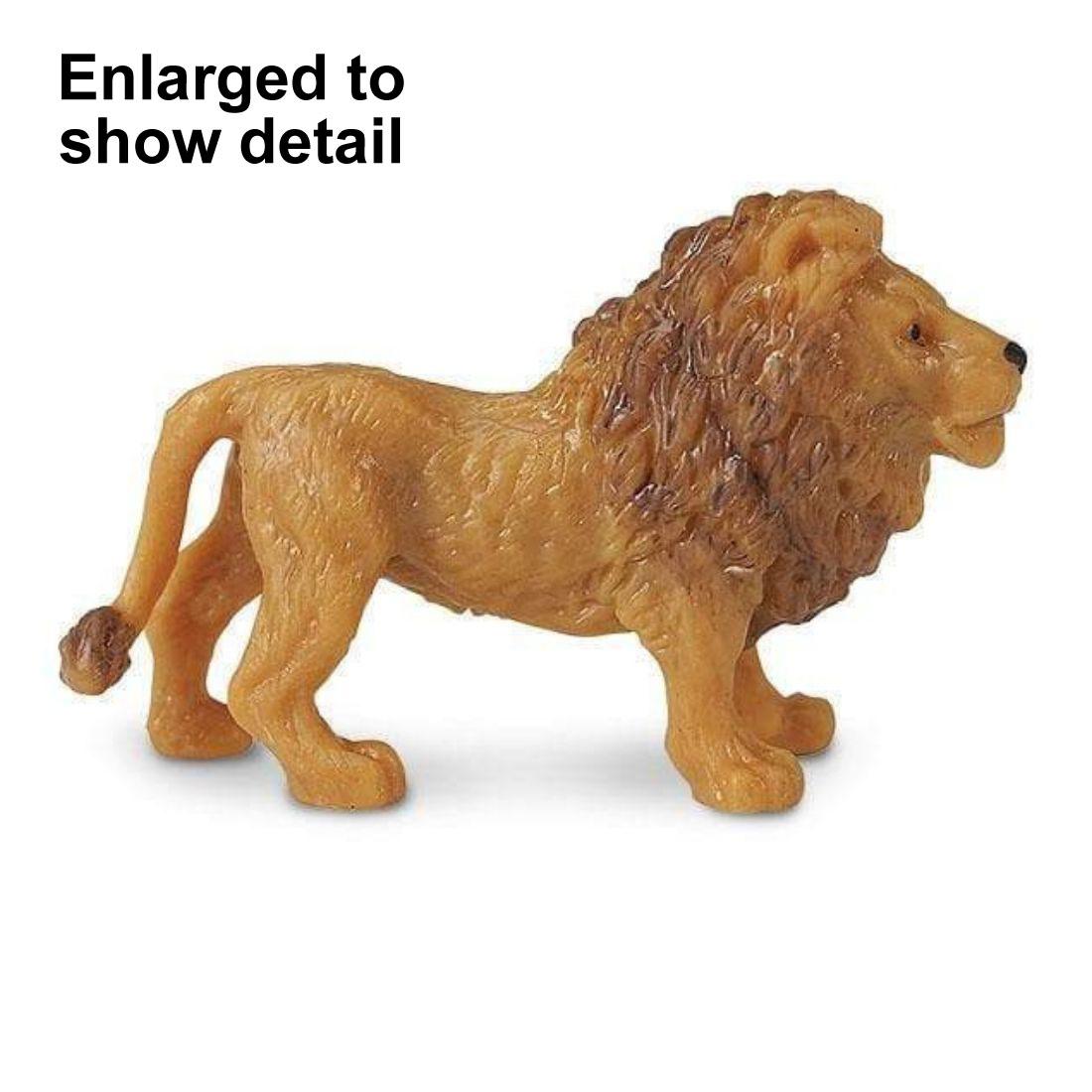 Lion Mini Figurine with the text Enlarged to Show Detail