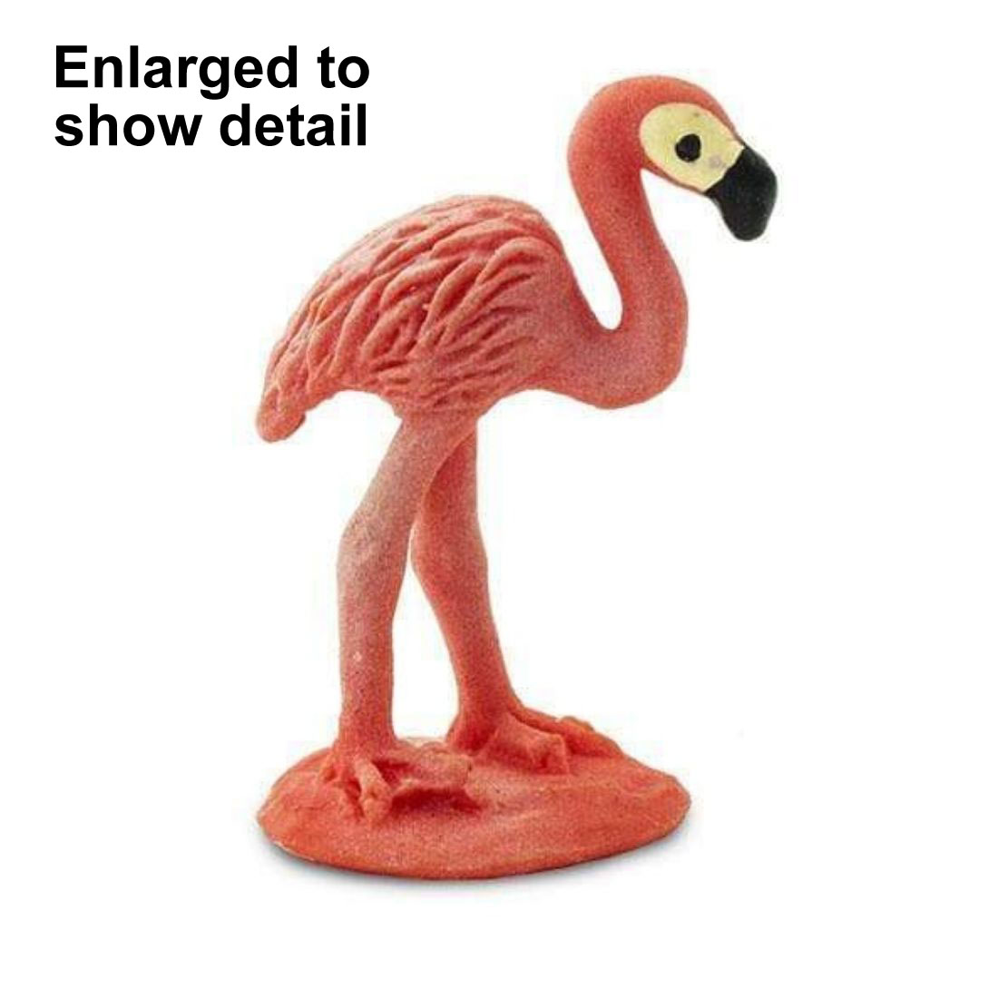 Flamingo Mini Figurine with the text Enlarged to Show Detail