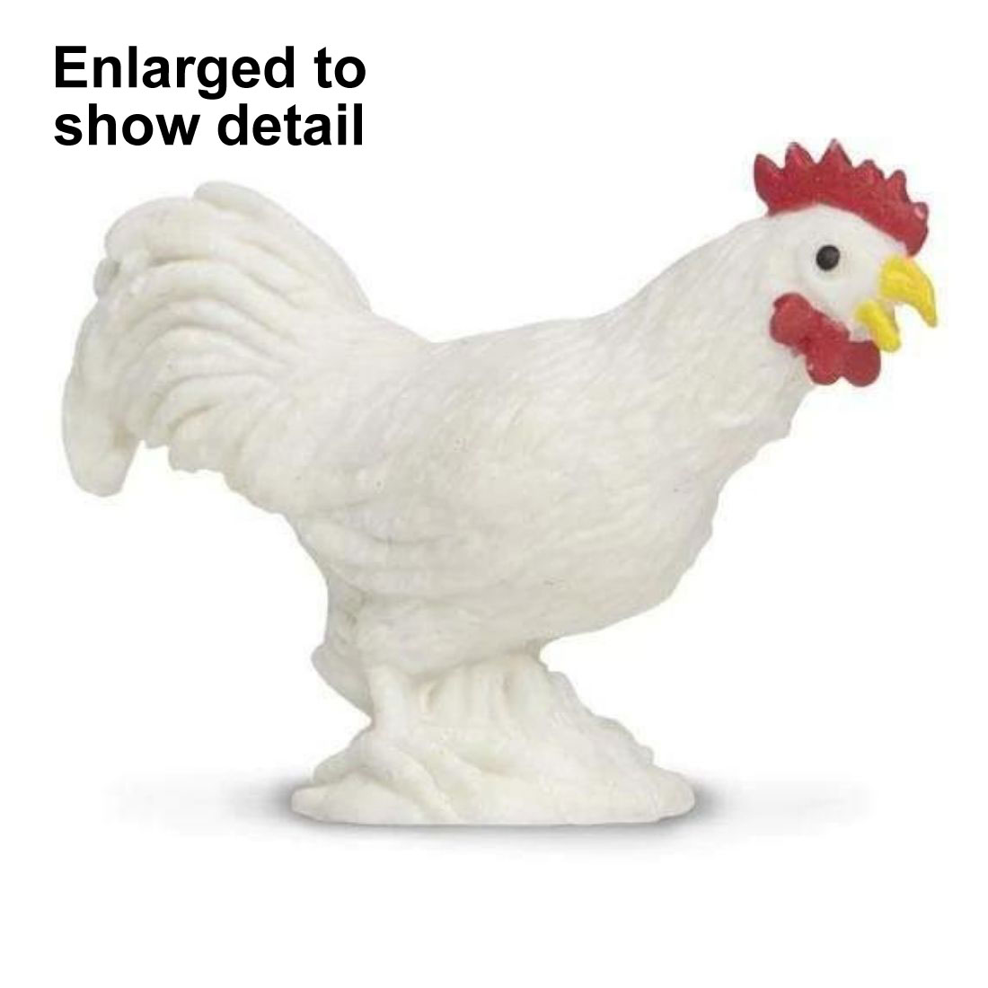 Rooster Mini Figurine with the text Enlarged to Show Detail