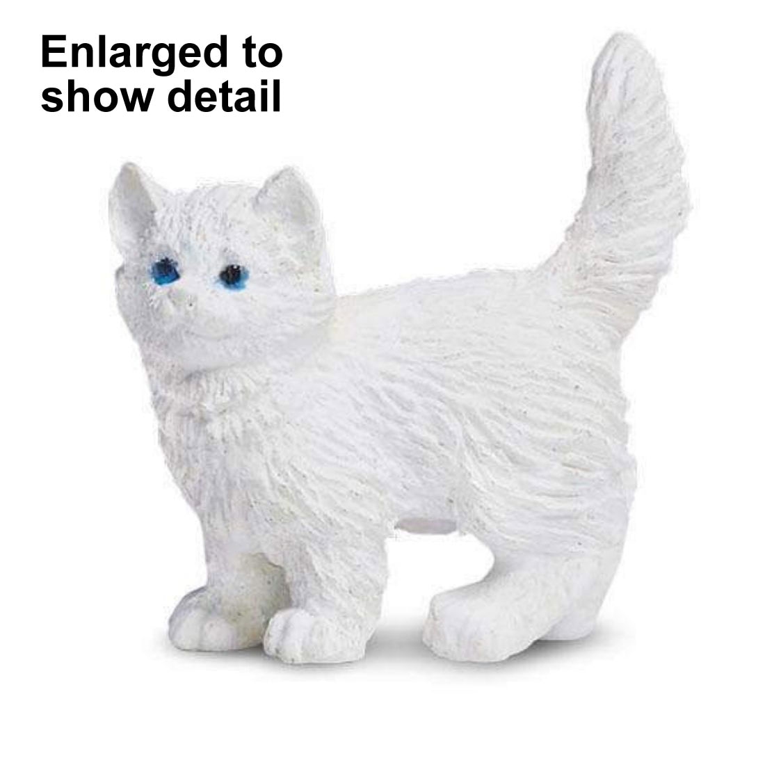 White Kitten Mini Figurine with the text Enlarged to Show Detail