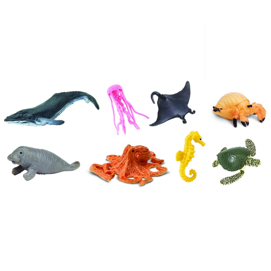 Sea Life Mini Figurines include humpback whale, jellyfish, manta ray, hermit crab, manatee, octopus, seahorse and green sea turtle