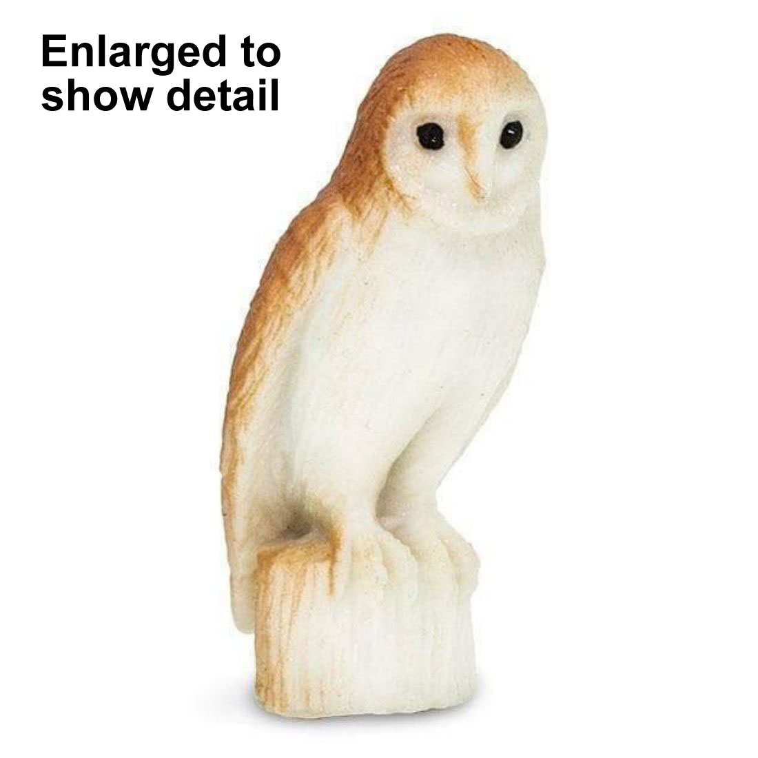 Barn Owl Mini Figurine with the text Enlarged to Show Detail