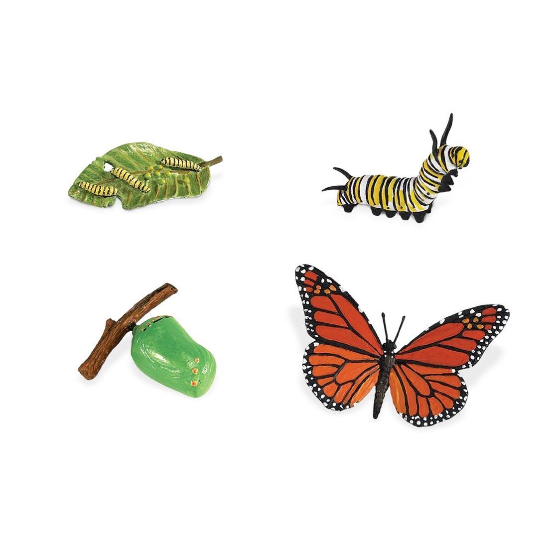 Four figurines to show the Life Cycle of a Monarch Butterfly