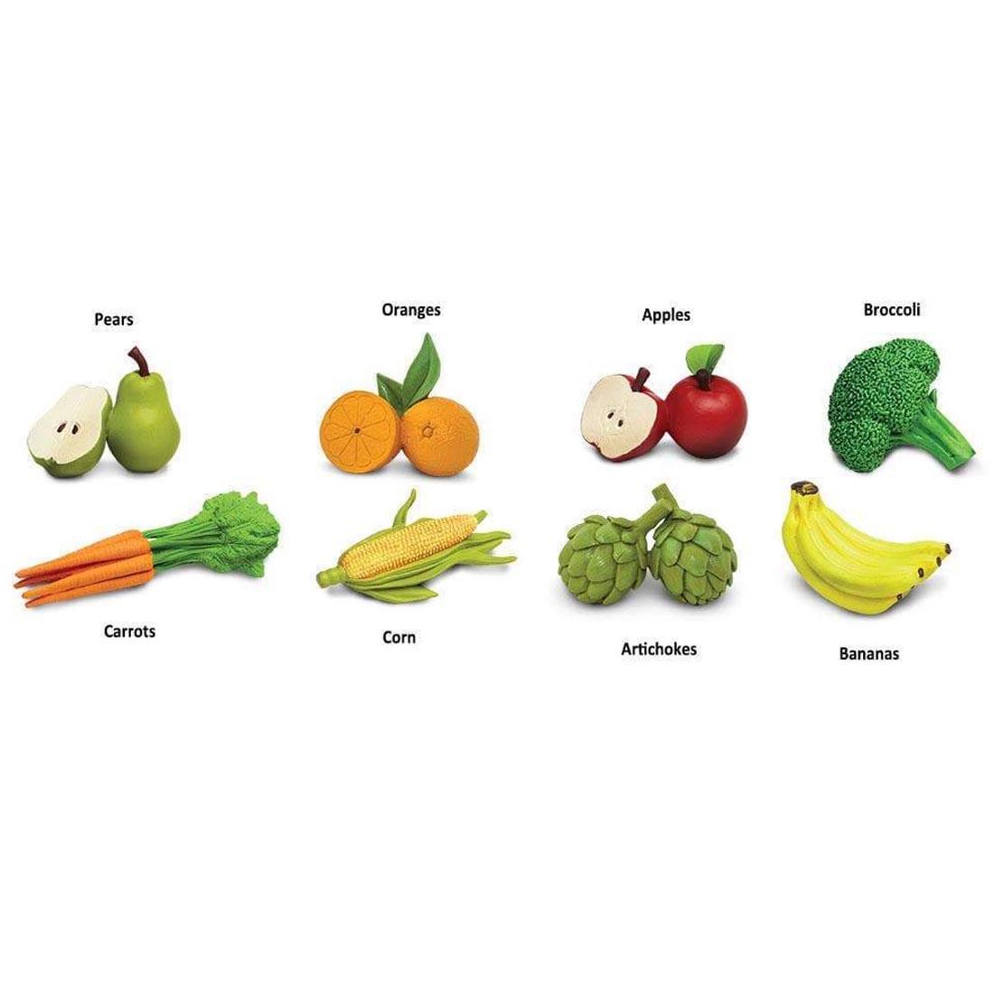 Fruits And Vegetables Toob Figurine Set, showing 8 different foods and their names