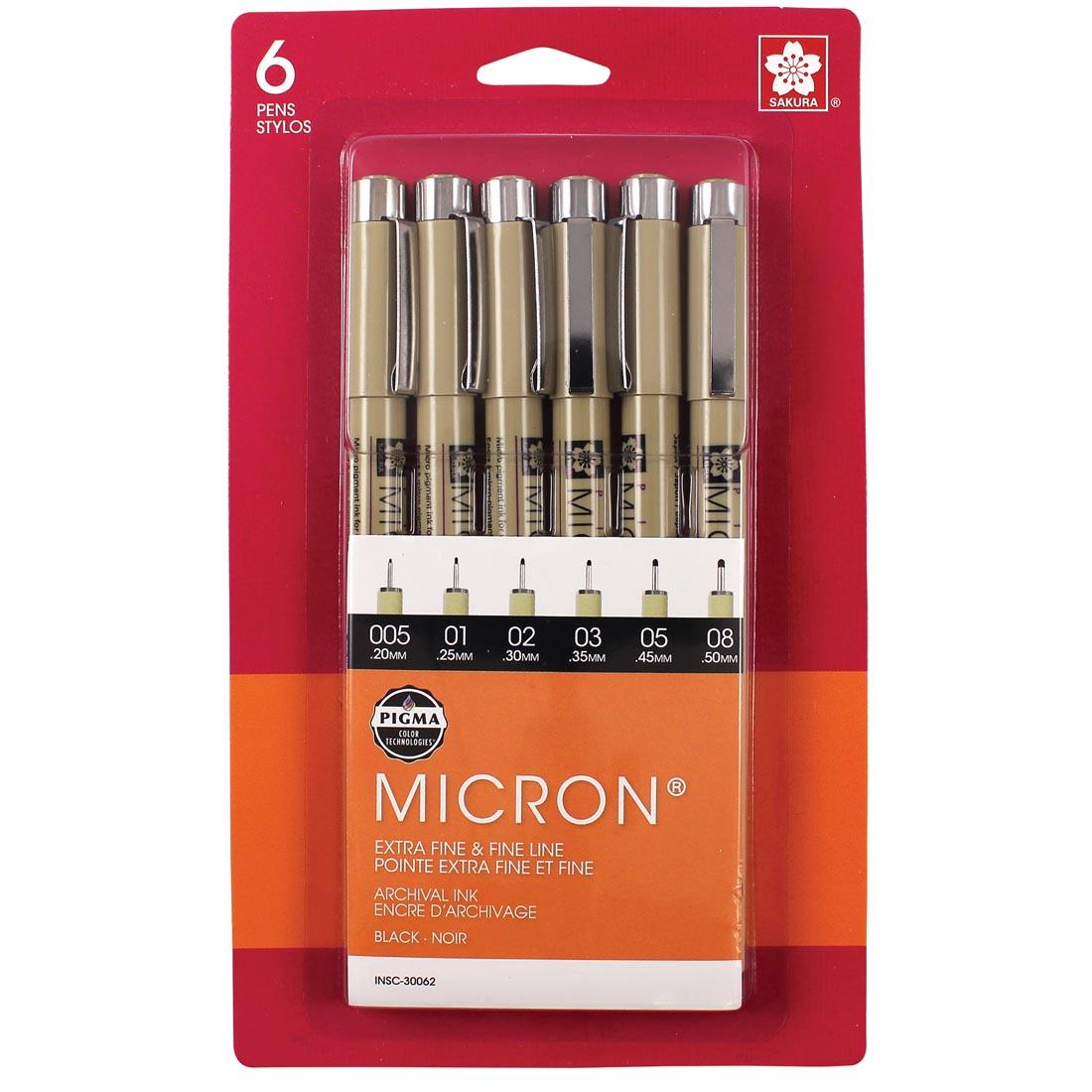 Sakura Pigma Micron Black Pens 6-Count Set
