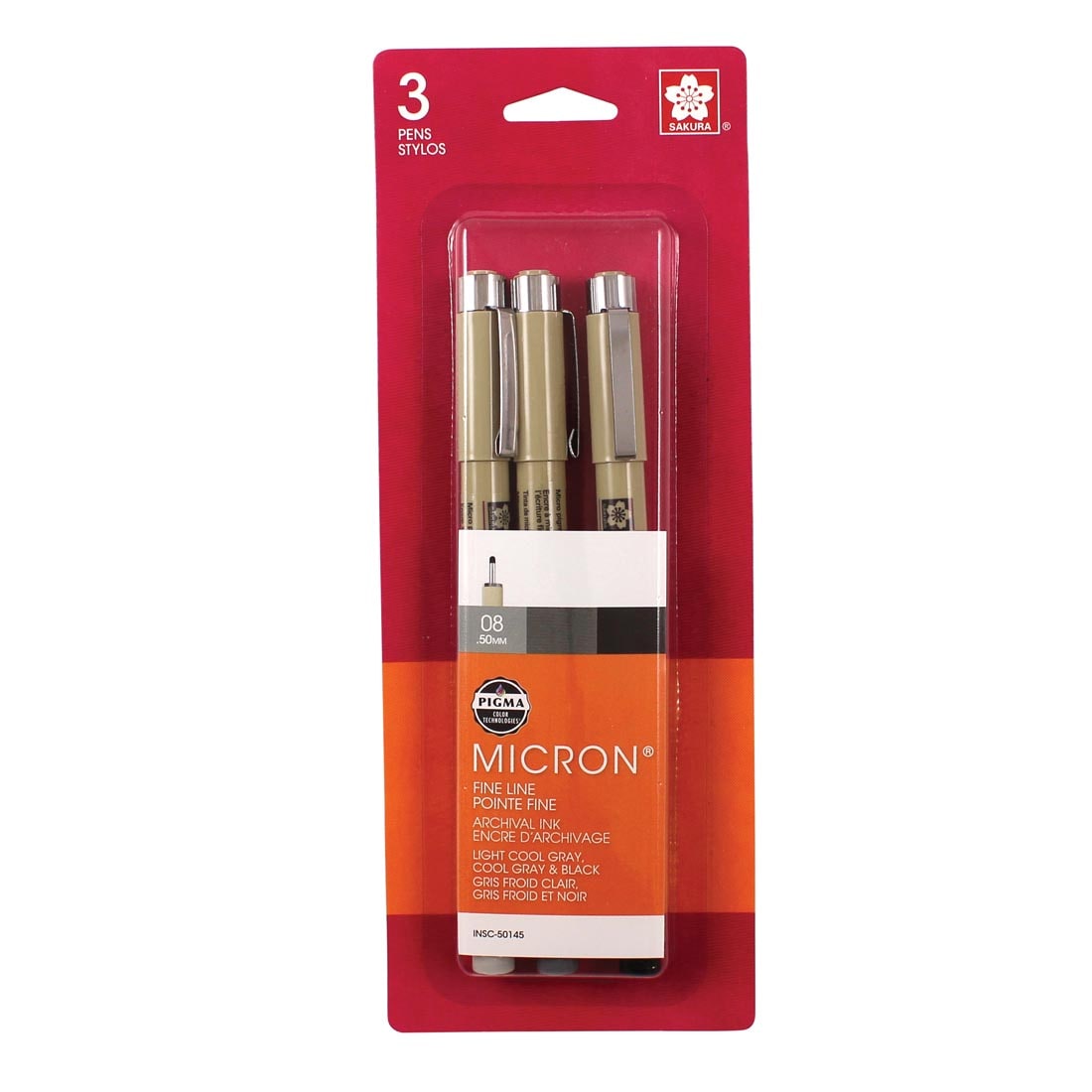 Sakura Pigma Micron 3-Count Gray & Black Pen Set in package