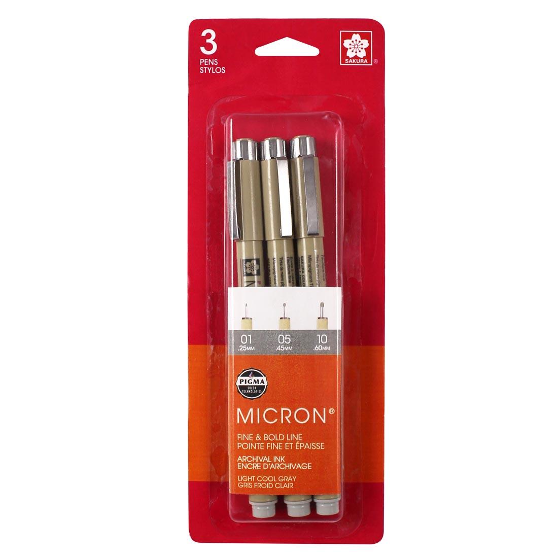 Sakura Pigma Micron 3-Count Light Cool Gray Pen Set