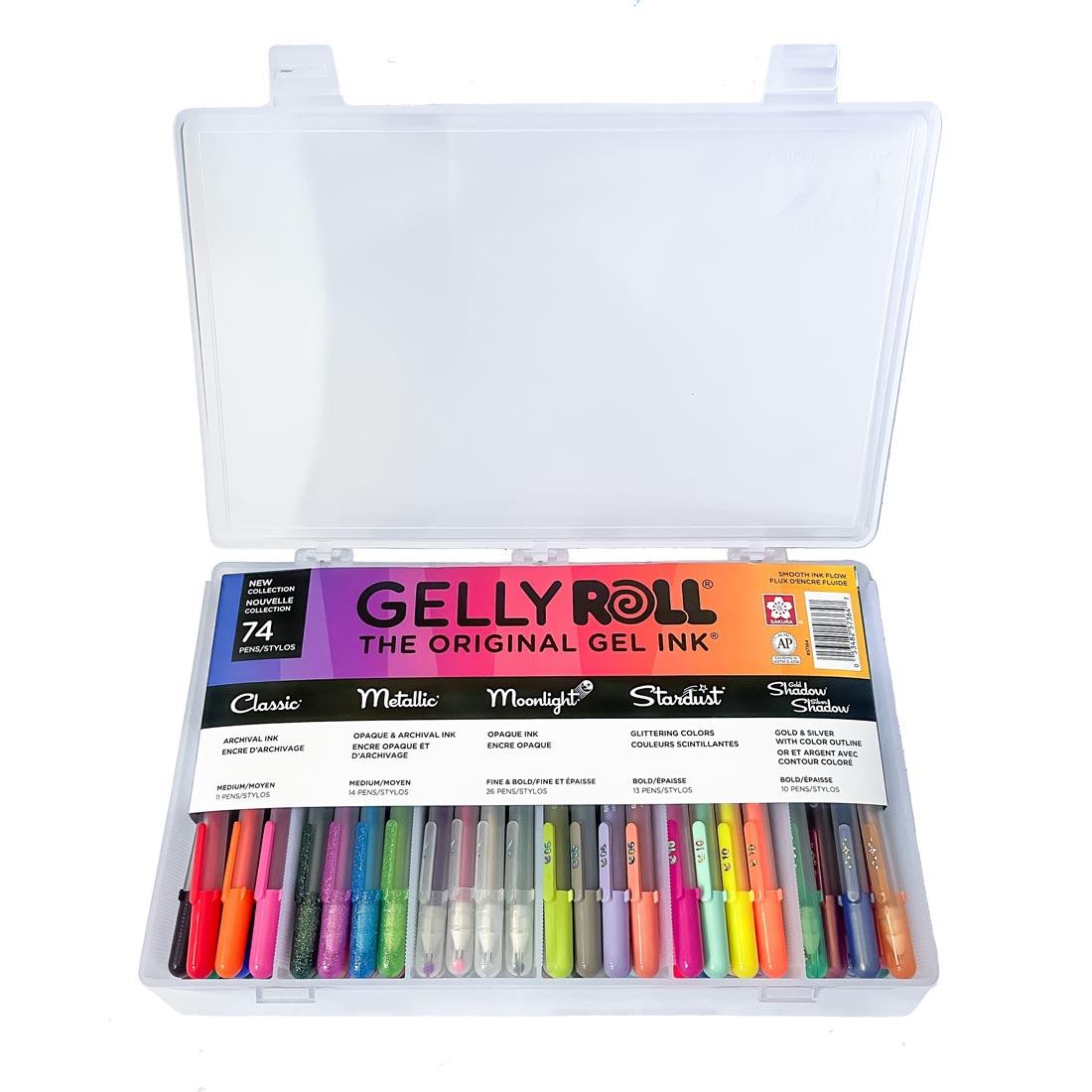 Sakura Gelly Roll 74-Count Class Pack in a clear case with lid open