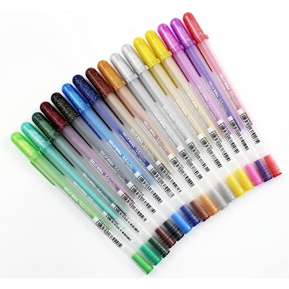 The 16 pens from the Sakura Gelly Roll Metallic Gel Pen Set