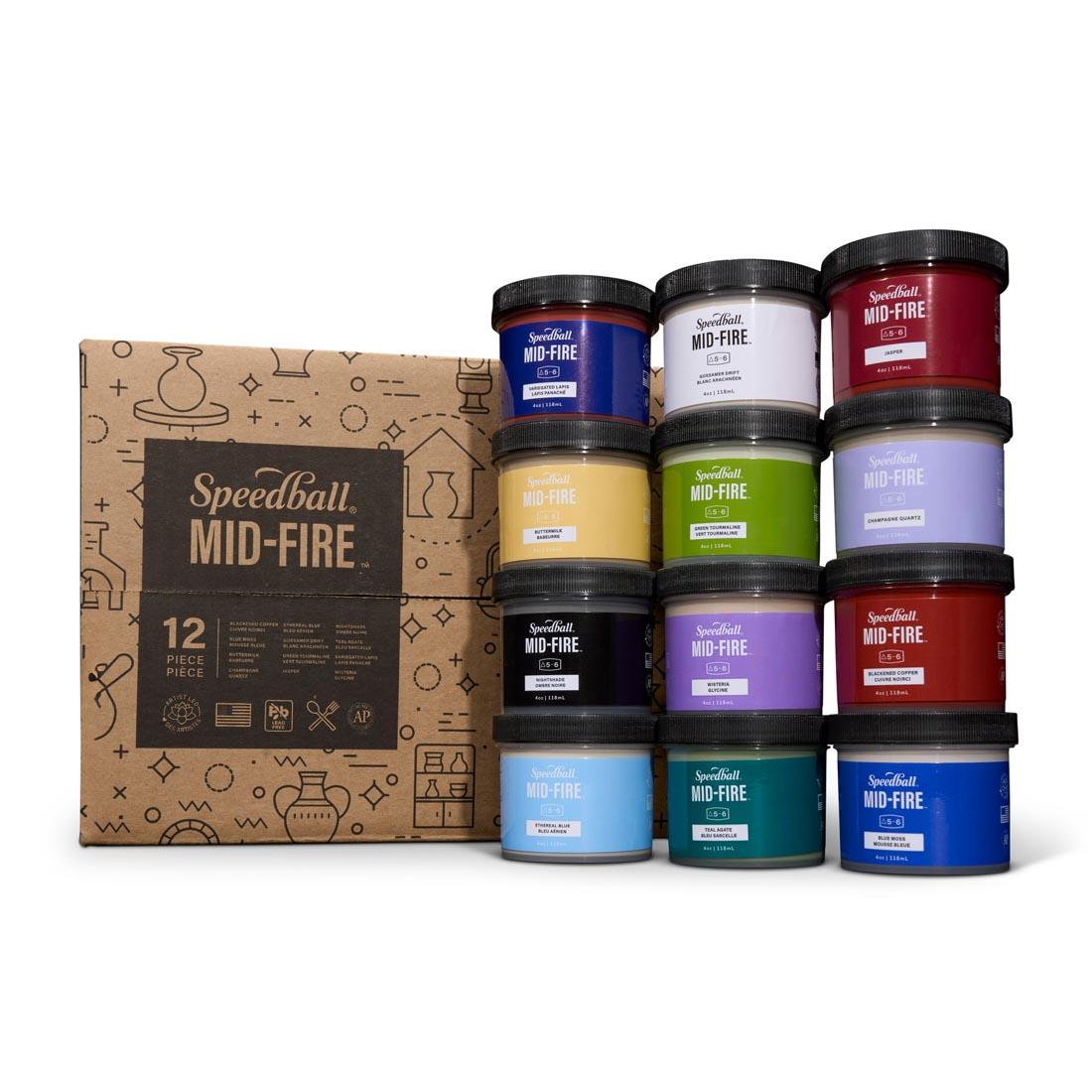 Speedball Mid-Fire Glaze Sampler Pack 4 oz. 12-Color Set